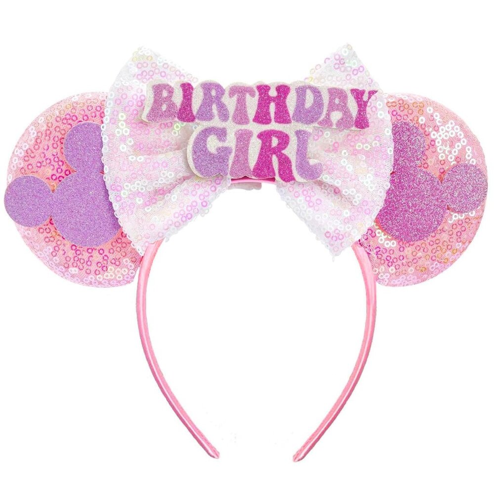 Mouse Ears Headband For Women Girls, Pink Birthday Decorations Hair Accessories